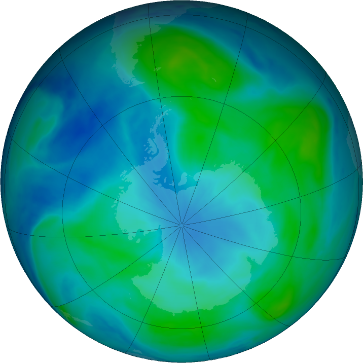 Antarctic ozone map for 25 February 2019